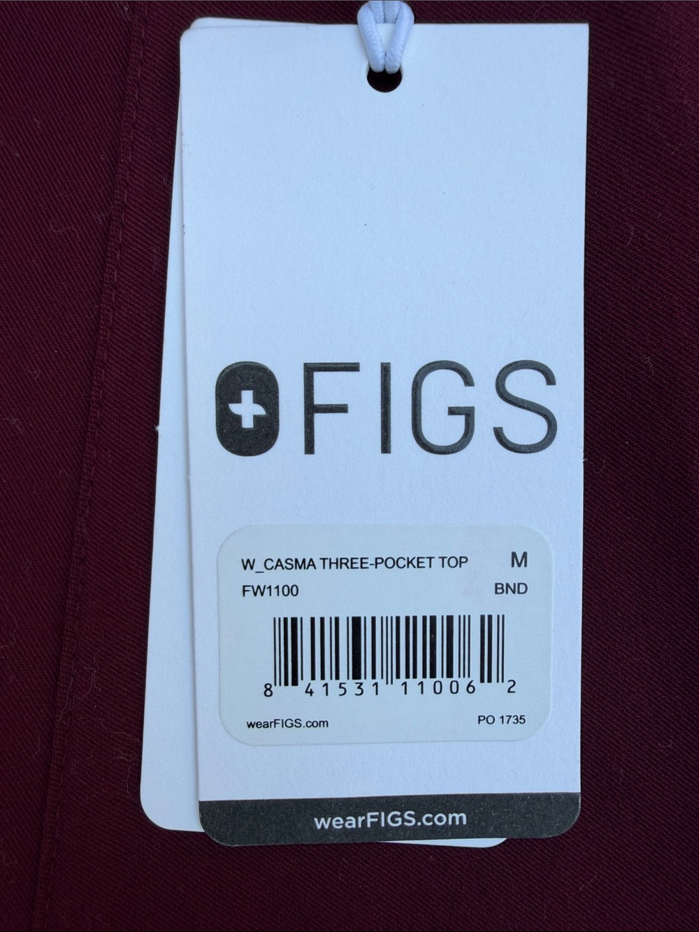 NWT! Figs Burgundy V-Neck Scrub Set - Picture 5 of 7